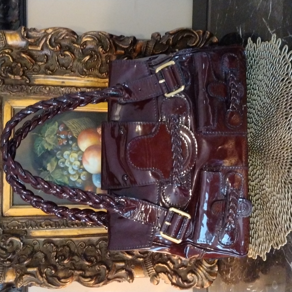 Valentino Garavani Handbag Burgundy patent Leather Braided Handle SOLD SOLD SOLD - Picture 2 of 15